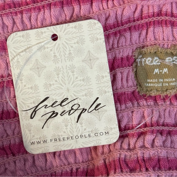 NWT Free People Pink Smocked Midi Dress with Tie-Straps sz M Coquette Boho Girly - Picture 2 of 16